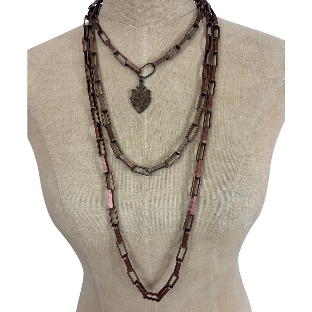LOT 3 Necklaces NEW Artisanal Antique Copper 2 Layering Chains Medallion Choker